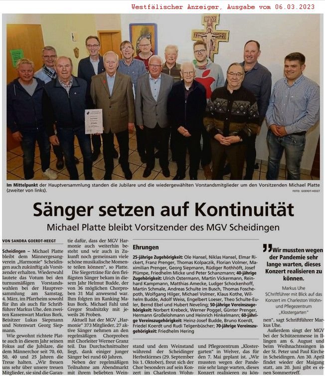 Soester Anzeiger Jahreshautpversammlung vom 04.03.2023